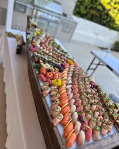 sushi boat filled with sushi